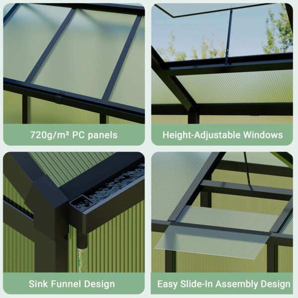 6 x 10 FT Greenhouse, Greenhouse for Outside, Polycarbonate Greenhouse with Aluminum Frame, Lockable Door and Ajustable Roof Vent for Backyard, Green Houses for Outside Garden Backyard, Patio-New - Image 4