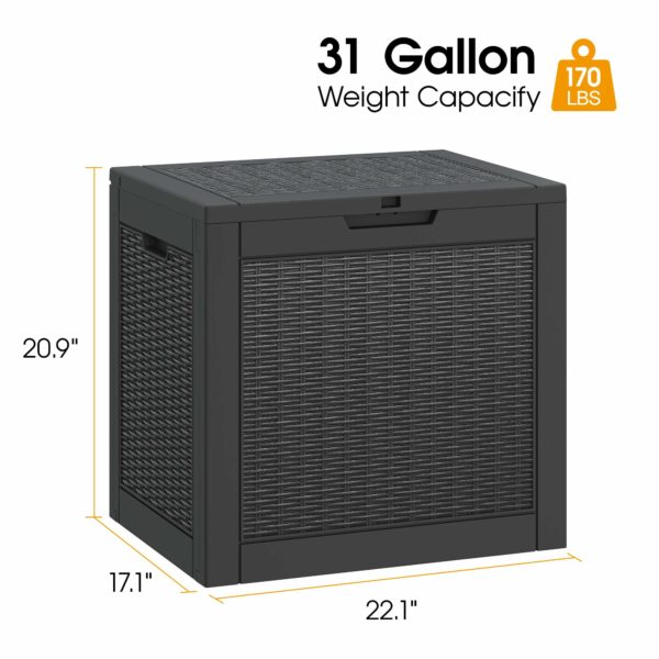 31 Gallon Outdoor Storage Box Waterproof,Indoor Outside Deck Boxes,Backyard Storage Bin For Package Delivery,Garden Tools,Patio Cushions,Pool Accessories,Storage Bench Lockable Lid-New - Image 2