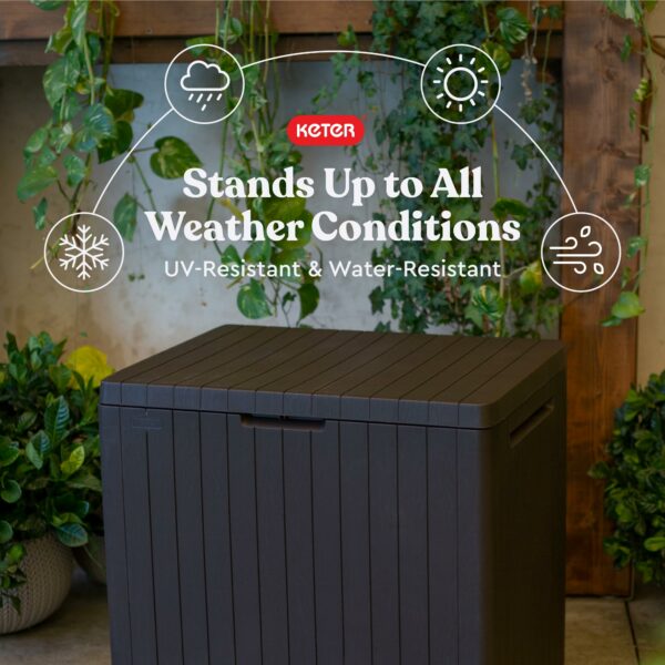 Keter City 30 Gallon Resin Outdoor Storage Box and Patio Furniture Side Table for Pool and Garden Accessories, Brown ? Premium & Durable Design-New - Image 5