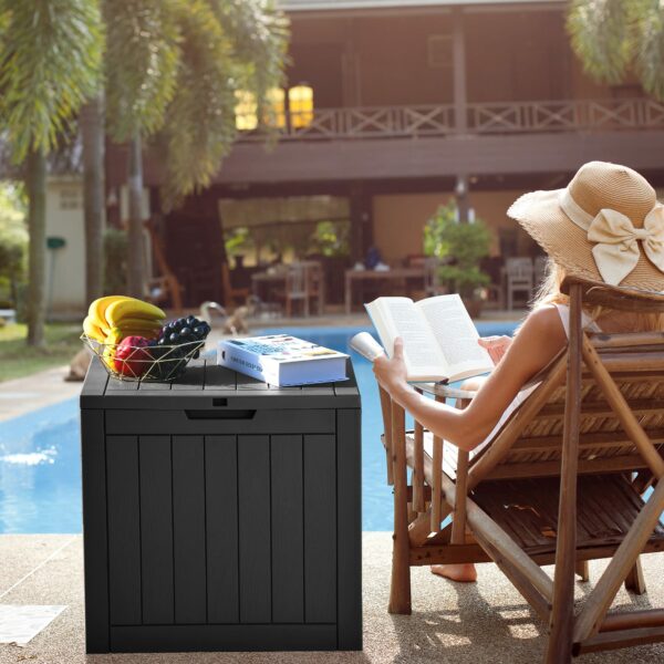30 Gallon Deck Box Outdoor Storage Box, Waterproof Resin Package Delivery and Storage Box with Lockable Lid for Patio Furniture Cushions, Pool Accessories, Garden Tools, Black-New - Image 2