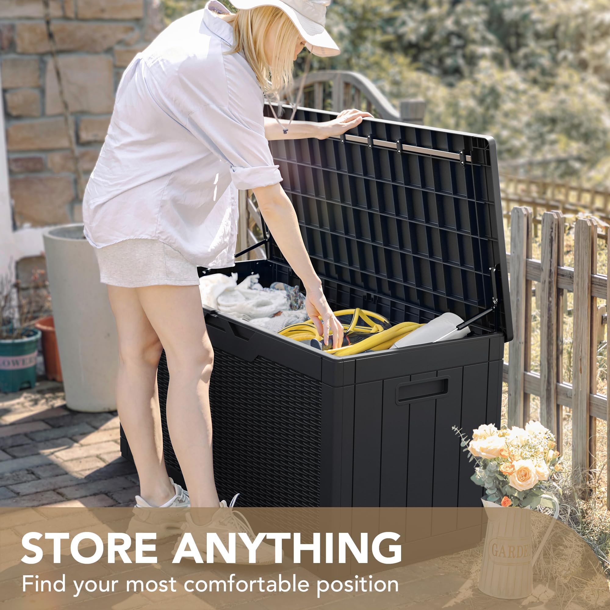 Devoko 100 Gallon Waterproof Large Resin Deck Box Indoor Outdoor Lockable Storage Container for Patio Furniture Cushions Garden Tools (100 Gallon, Black) ? Premium & Durable Design-New - Image 6