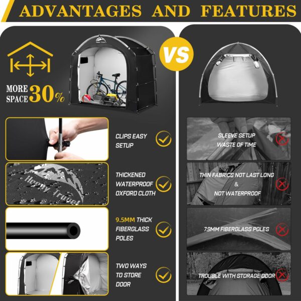 Happy Travel Bike Storage Shed Tent, Waterproof Portable Bicycle Cover with 30% More Top Storage Space for 2/3/4/5 Bikes,Clips Easy Setup Outdoor Sheds Shelter for Motorcycle, Garden Tools, Lawn Mower-New - Image 3