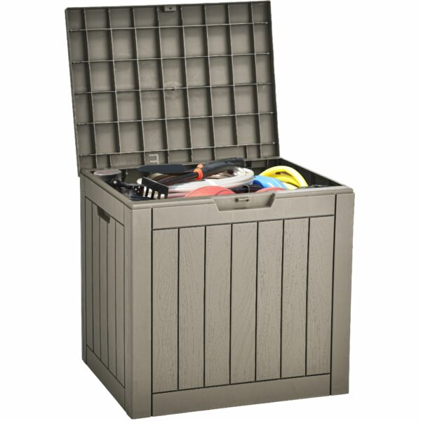 31 Gallon Outdoor Storage Deck Box, Waterproof Resin Package Delivery and Storage Box with Lockable Lid for Patio Furniture Cushions, Pool Accessories, Garden Tools, Taupe-New