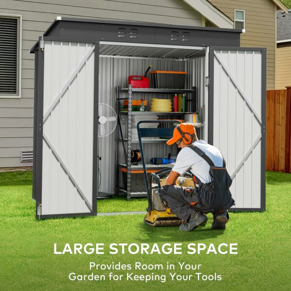 Gizoon 6' x 4' Outdoor Storage Shed with Double Lockable Doors, Anti-Corrosion Metal Garden Shed, Waterproof Shed Outdoor Storage Clearance for Backyard Patio Lawn-Dark Gray-New - Image 3