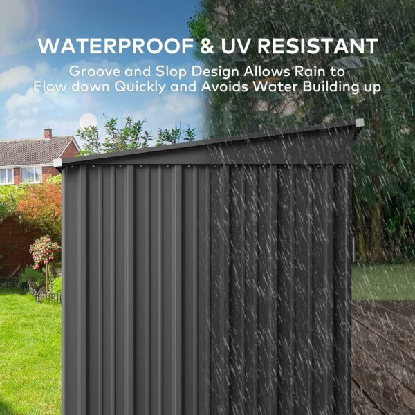 Gizoon 6' x 4' Outdoor Storage Shed with Double Lockable Doors, Anti-Corrosion Metal Garden Shed, Waterproof Shed Outdoor Storage Clearance for Backyard Patio Lawn-Dark Gray-New - Image 6