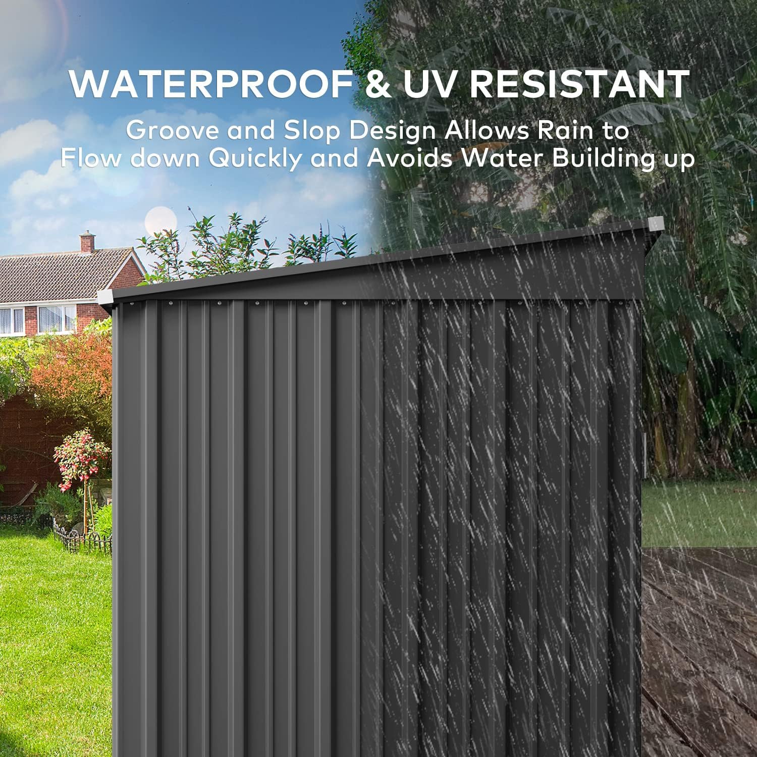 Gizoon 6' x 4' Outdoor Storage Shed with Double Lockable Doors, Anti-Corrosion Metal Garden Shed, Waterproof Shed Outdoor Storage Clearance for Backyard Patio Lawn-Dark Gray-New - Image 6