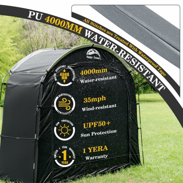 Happy Travel Bike Storage Shed Tent, Waterproof Portable Bicycle Cover with 30% More Top Storage Space for 2/3/4/5 Bikes,Clips Easy Setup Outdoor Sheds Shelter for Motorcycle, Garden Tools, Lawn Mower-New - Image 5