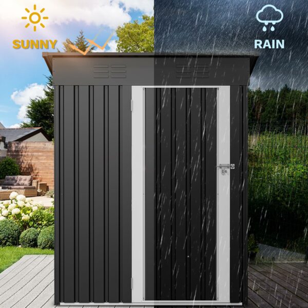 DWVO 5x3ft Outdoor Storage Shed, Weatherproof Tool Shed w/Locking Entry & Ventilation for Grass Cutter, Bike, Equipment, Courtyard, Garden (Dark Gray)-New - Image 4