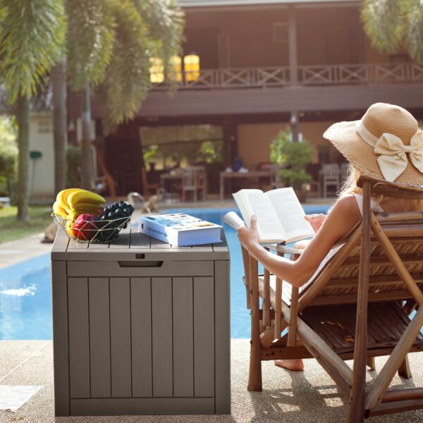 31 Gallon Outdoor Storage Deck Box, Waterproof Resin Package Delivery and Storage Box with Lockable Lid for Patio Furniture Cushions, Pool Accessories, Garden Tools, Taupe-New - Image 2