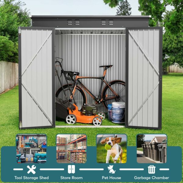 Gizoon 6' x 4' Outdoor Storage Shed with Double Lockable Doors, Anti-Corrosion Metal Garden Shed, Waterproof Shed Outdoor Storage Clearance for Backyard Patio Lawn-Dark Gray-New - Image 5