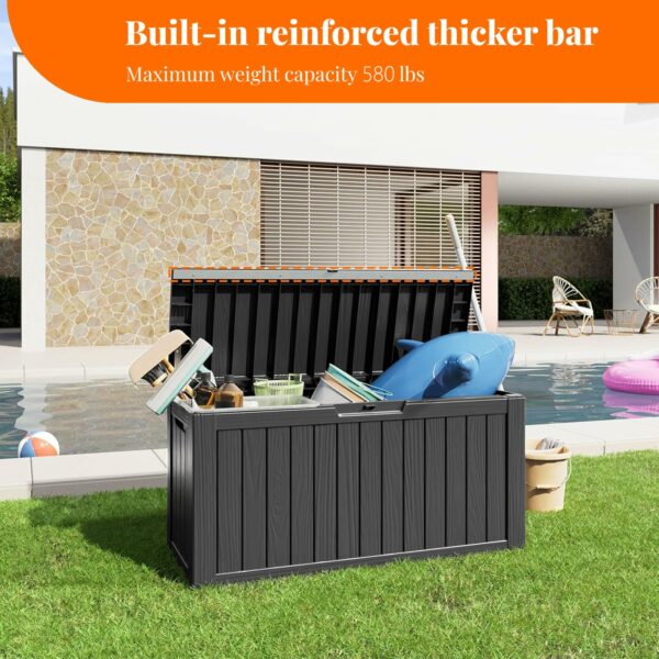 80 Gallon Resin Deck Box, Lockable Patio Outdoor Storage Box for Furniture, Garden Tools and Tools Storage, Waterproof Outside Storage Box - Black-New - Image 2