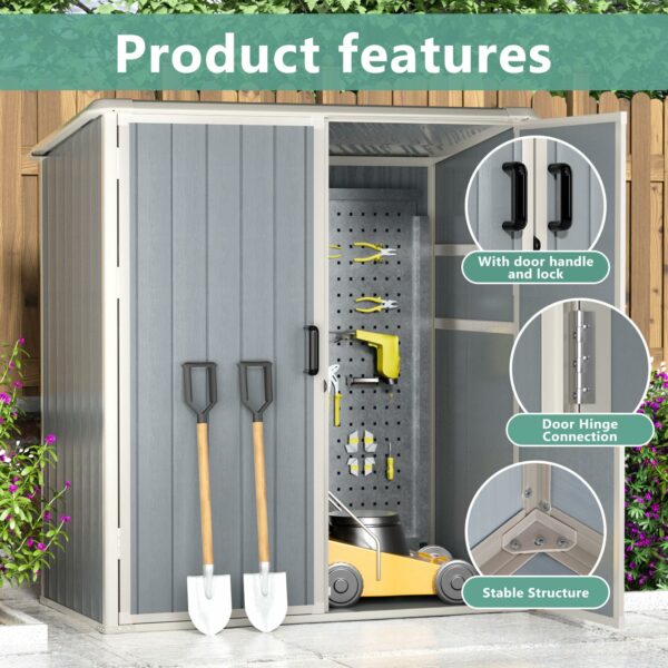 Aoxun Outdoor Storage Shed 5 x 3FT, Resin Shed with Floor and Lockable Door, Plastic Shed for Bike, Garbage Can, Tool, Accessories, Lawn, Garden - Grey-New - Image 3