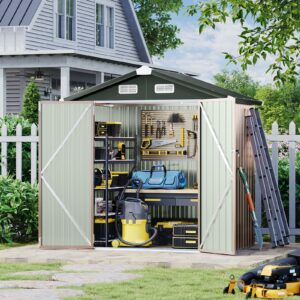 Aoxun Storage Shed 6x4 FT Metal Shed Galvanised Steel Garden Shed with Lockable Doors Outdoor Waterproof Shed for Bike Storage, Tool Storage, Temporary Storage (Brown)-New