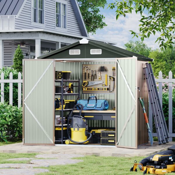 Aoxun Storage Shed 6x4 FT Metal Shed Galvanised Steel Garden Shed with Lockable Doors Outdoor Waterproof Shed for Bike Storage, Tool Storage, Temporary Storage (Brown)-New