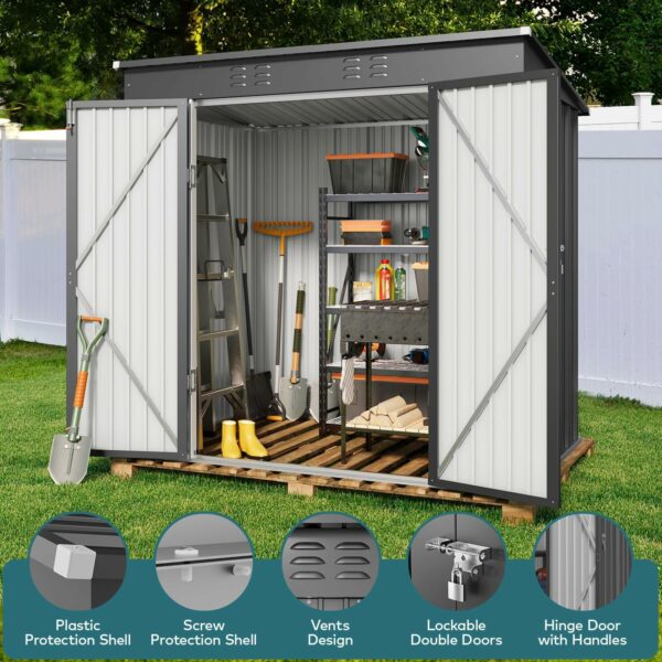 Gizoon 6' x 4' Outdoor Storage Shed with Double Lockable Doors, Anti-Corrosion Metal Garden Shed, Waterproof Shed Outdoor Storage Clearance for Backyard Patio Lawn-Dark Gray-New - Image 4