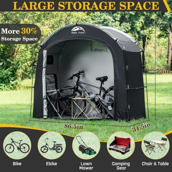 Happy Travel Bike Storage Shed Tent, Waterproof Portable Bicycle Cover with 30% More Top Storage Space for 2/3/4/5 Bikes,Clips Easy Setup Outdoor Sheds Shelter for Motorcycle, Garden Tools, Lawn Mower-New - Image 2