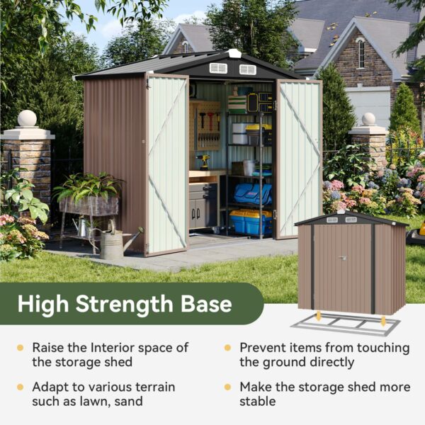 Aoxun 6x3.9 FT Shed with Base Metal Outdoor Storage Shed Garden Shed with Lockable Doors Tool Shed Bike Shed for Backyard, Patio, Poolside (Brown)-New - Image 2