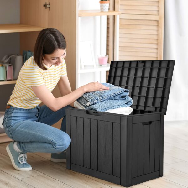 30 Gallon Deck Box Outdoor Storage Box, Waterproof Resin Package Delivery and Storage Box with Lockable Lid for Patio Furniture Cushions, Pool Accessories, Garden Tools, Black-New - Image 3