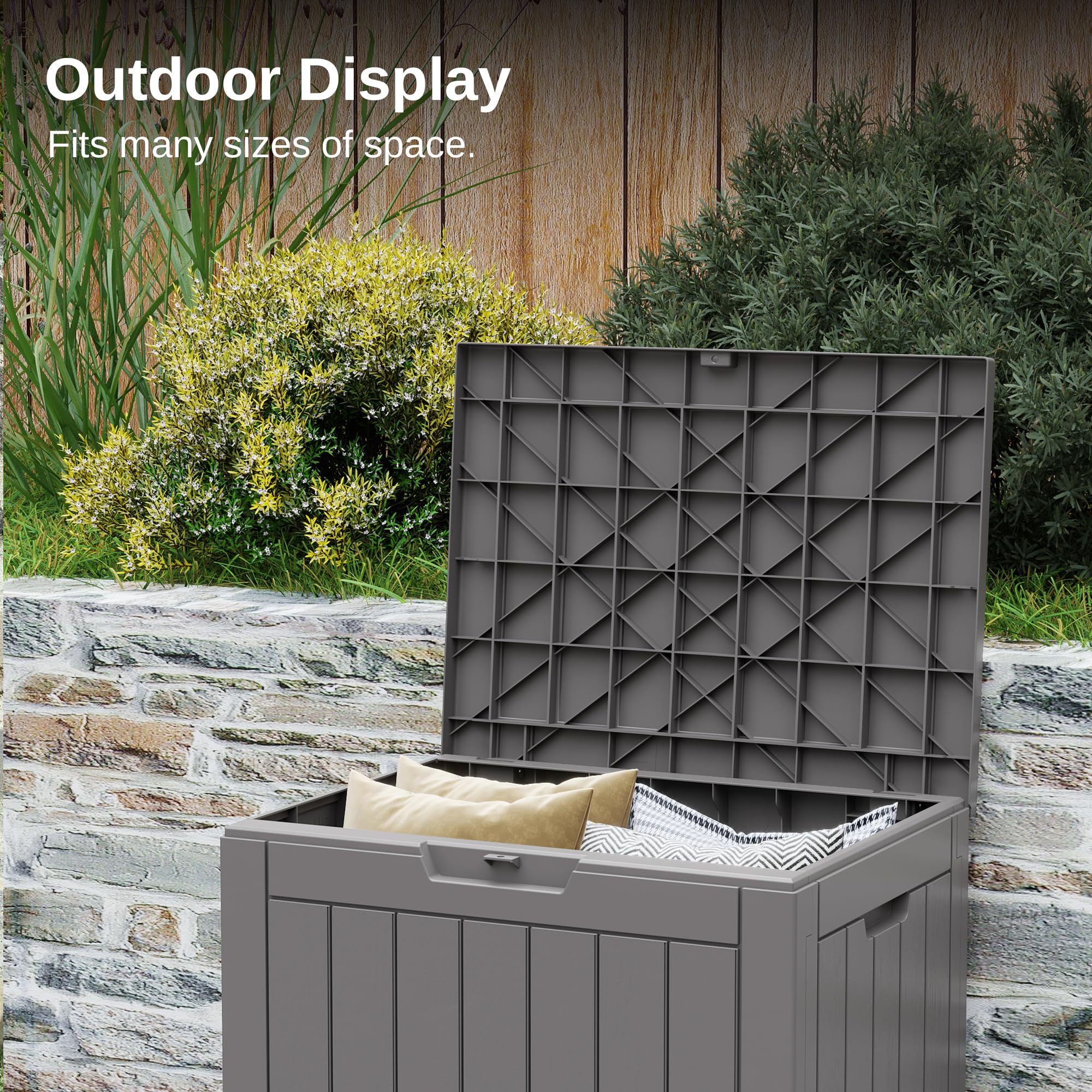 EAST OAK Outdoor Storage Box, 31 Gallon Deck Box Indoor and Outdoor Use, Waterproof Resin Storage Bin for Package Delivery, Patio Cushions, Gardening Tools, Lockable, UV Resistant, Grey ? Premium & Durable Design-New - Image 6