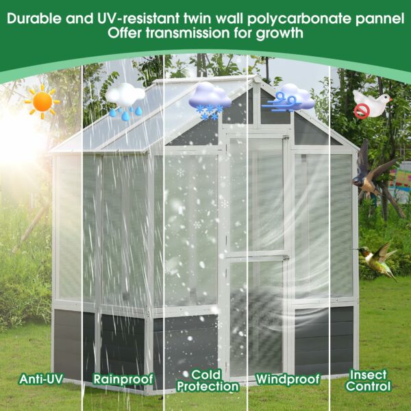 LUSPAZ Polycarbonate Greenhouse 76 Inch, Gardening Greenhouse Walk-in Outdoor Plant for Patio Backyard Lawn, Cold Frame Wooden Greenhouse Garden Shed for Plants, Grow House with Front Entry Door ? Premium & Durable Design-New - Image 2
