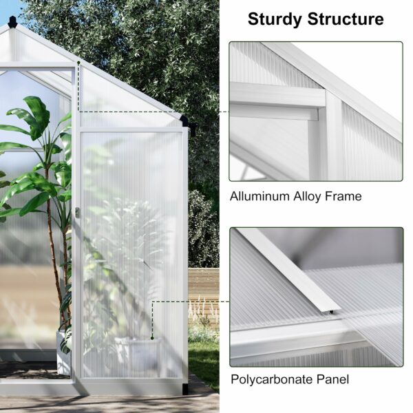 Garvee 6x4 FT Greenhouse for Outdoors, Polycarbonate Greenhouse with Quick Setup Structure and Roof Vent, Aluminum Large Walk-in Greenhouse for Outside Garden Backyard, Silver ? Premium & Durable Design-New - Image 2