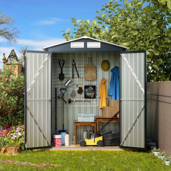 5x3X6.3FT Outdoor Steel Storage Shed with Lockable Doors and Frame Floor, Compact Small Bike Shed, Ideal for Garden, Backyard, Swimming Pool, Patio Utility and Tool Storage-New - Image 5