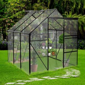 LUSPAZ 6x6ft Black Polycarbonate Greenhouse with Raised Base and Anchor Heavy Duty Aluminum Walk-in Greenhouse for Outdoor Backyard All Season Gardening Solution ? Premium & Durable Design-New
