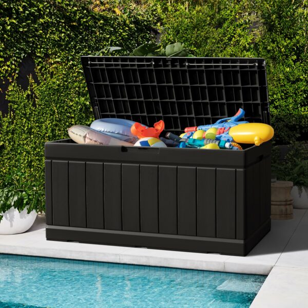 Greesum 82 Gallon Resin Deck Box Large Outdoor Storage for Patio Furniture, Garden Tools, Pool Supplies, Weatherproof and UV Resistant, Lockable, Black-New - Image 3
