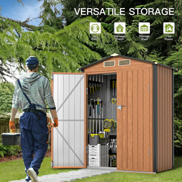 Outdoor Storage Shed, 5x3 Ft Metal Steel Tiny House with Frame Floor & Lockable Door, Vertical Outside Storage Building for Garden, Backyard, Lawn, Patio Utility, Tool Storage-New - Image 4