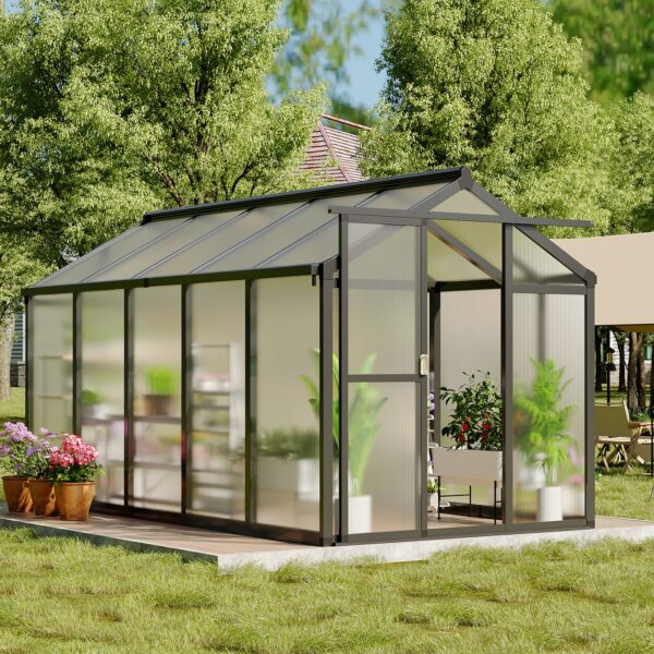6 x 10 FT Greenhouse, Greenhouse for Outside, Polycarbonate Greenhouse with Aluminum Frame, Lockable Door and Ajustable Roof Vent for Backyard, Green Houses for Outside Garden Backyard, Patio-New - Image 3