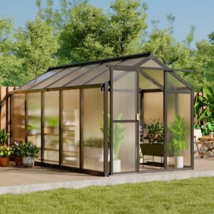 6 x 10 FT Greenhouse, Greenhouse for Outside, Polycarbonate Greenhouse with Aluminum Frame, Lockable Door and Ajustable Roof Vent for Backyard, Green Houses for Outside Garden Backyard, Patio-New