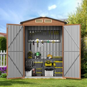 Outdoor Storage Shed, 5x3 Ft Metal Steel Tiny House with Frame Floor & Lockable Door, Vertical Outside Storage Building for Garden, Backyard, Lawn, Patio Utility, Tool Storage-New