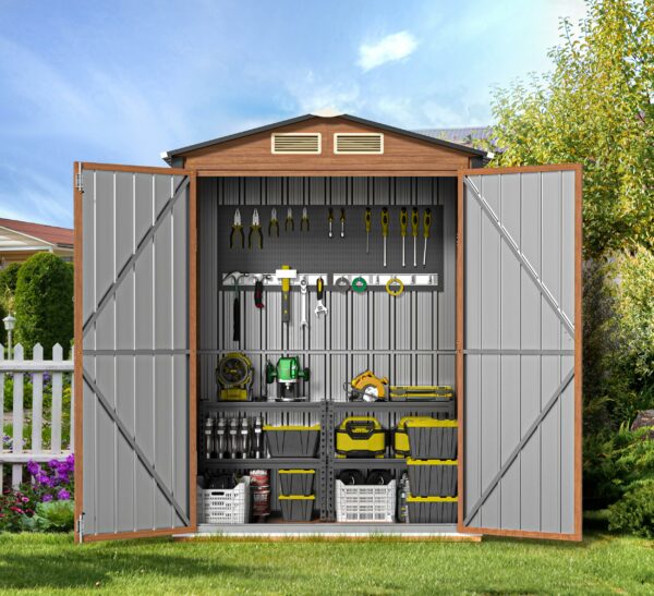 Outdoor Storage Shed, 5x3 Ft Metal Steel Tiny House with Frame Floor & Lockable Door, Vertical Outside Storage Building for Garden, Backyard, Lawn, Patio Utility, Tool Storage-New