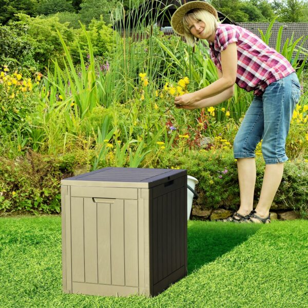 31 Gallon Outdoor Storage Deck Box, Waterproof Resin Package Delivery and Storage Box with Lockable Lid for Patio Furniture Cushions, Pool Accessories, Garden Tools, Taupe-New - Image 4