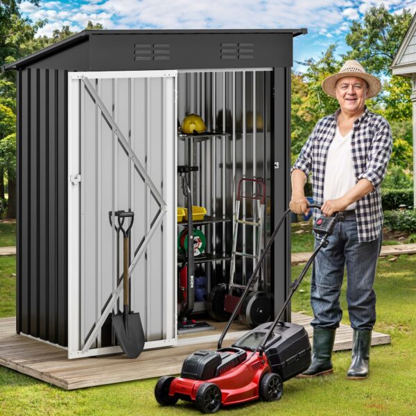 DWVO 5x3ft Outdoor Storage Shed, Weatherproof Tool Shed w/Locking Entry & Ventilation for Grass Cutter, Bike, Equipment, Courtyard, Garden (Dark Gray)-New - Image 3
