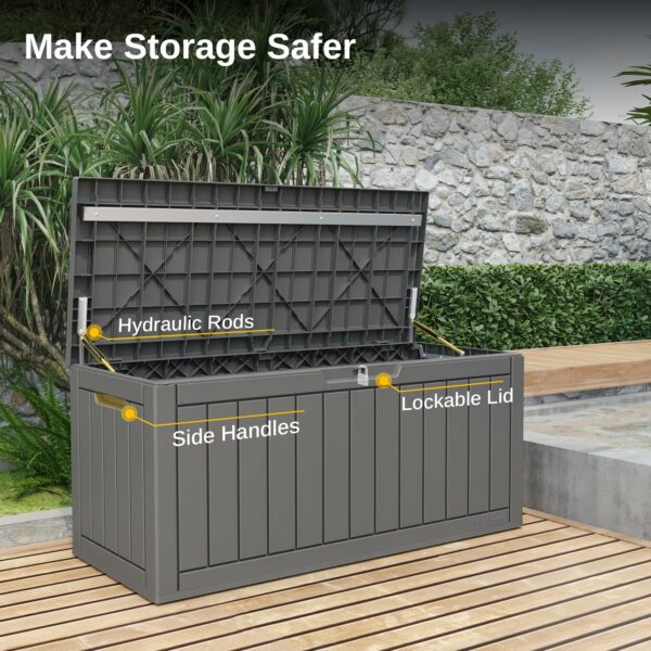 EAST OAK Outdoor Storage Box, 90 Gallon Deck Box, Waterproof Resin Storage Bin for Patio Cushions, Gardening Tools, Lockable, UV Resistant, Grey-New - Image 6