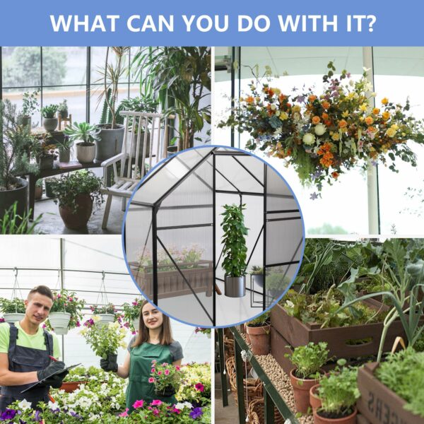 LUSPAZ 6x6ft Black Polycarbonate Greenhouse with Raised Base and Anchor Heavy Duty Aluminum Walk-in Greenhouse for Outdoor Backyard All Season Gardening Solution ? Premium & Durable Design-New - Image 5