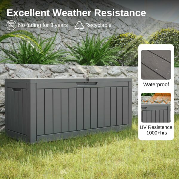 EAST OAK Outdoor Storage Box, 90 Gallon Deck Box, Waterproof Resin Storage Bin for Patio Cushions, Gardening Tools, Lockable, UV Resistant, Grey-New - Image 3