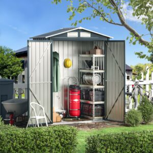 5x3X6.3FT Outdoor Steel Storage Shed with Lockable Doors and Frame Floor, Compact Small Bike Shed, Ideal for Garden, Backyard, Swimming Pool, Patio Utility and Tool Storage-New