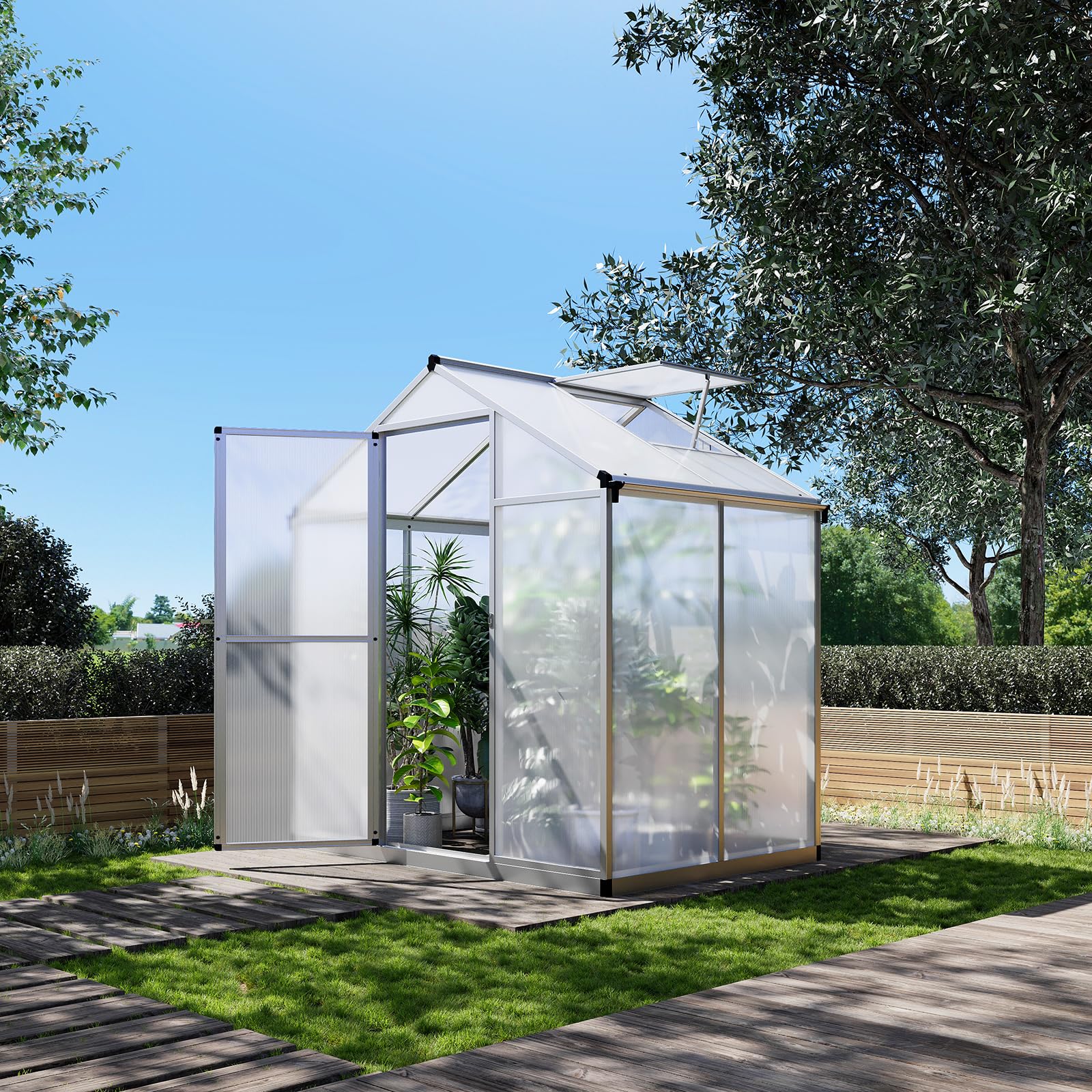 Garvee 6x4 FT Greenhouse for Outdoors, Polycarbonate Greenhouse with Quick Setup Structure and Roof Vent, Aluminum Large Walk-in Greenhouse for Outside Garden Backyard, Silver ? Premium & Durable Design-New - Image 6