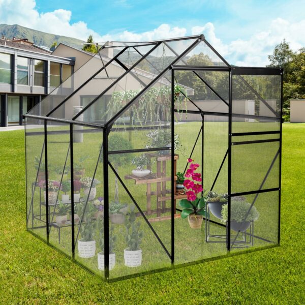 LUSPAZ 6x6ft Black Polycarbonate Greenhouse with Raised Base and Anchor Heavy Duty Aluminum Walk-in Greenhouse for Outdoor Backyard All Season Gardening Solution ? Premium & Durable Design-New - Image 2
