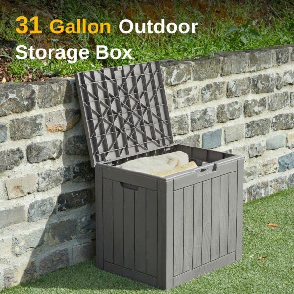 EAST OAK Outdoor Storage Box, 31 Gallon Deck Box Indoor and Outdoor Use, Waterproof Resin Storage Bin for Package Delivery, Patio Cushions, Gardening Tools, Lockable, UV Resistant, Grey ? Premium & Durable Design-New - Image 3
