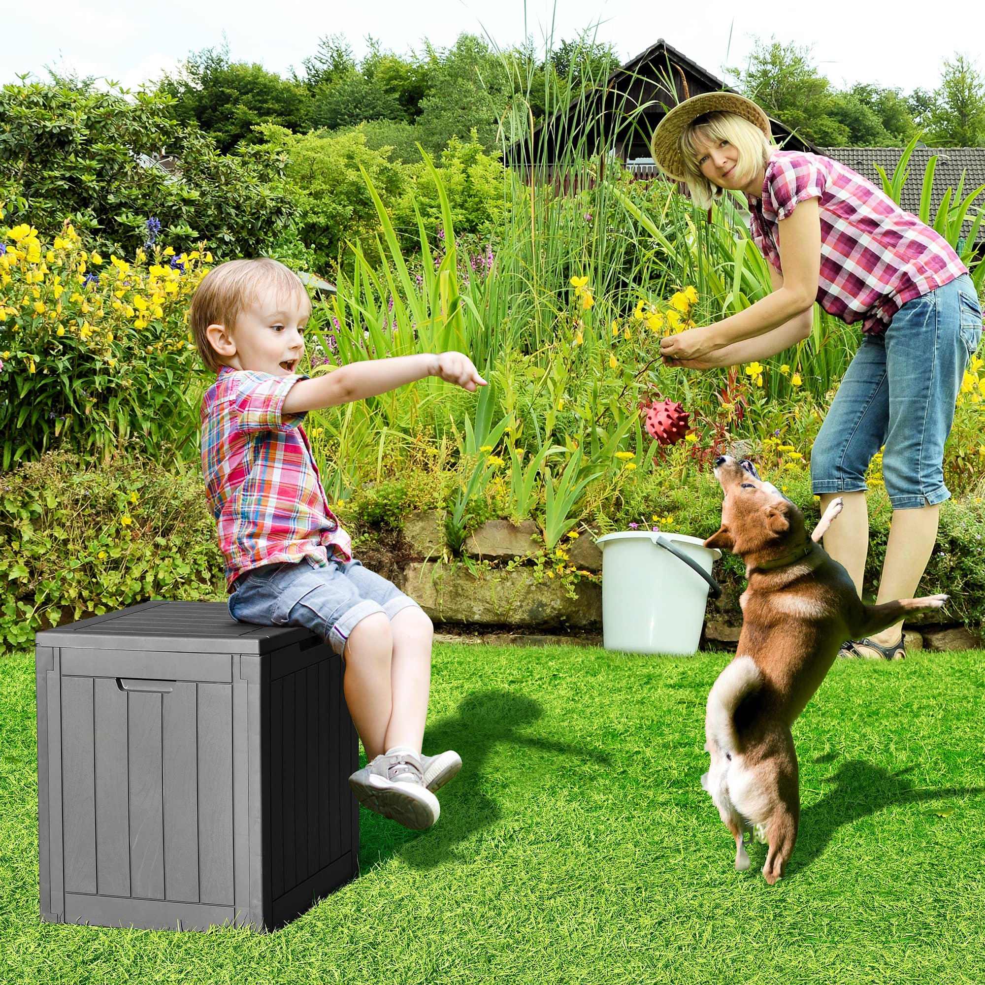 30 Gallon Deck Box Outdoor Storage Box, Waterproof Resin Package Delivery and Storage Box with Lockable Lid for Patio Furniture Cushions, Pool Accessories, Garden Tools, Black-New - Image 6